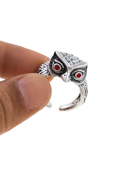 Saizen Silver Rings for Men Owl Face Ring