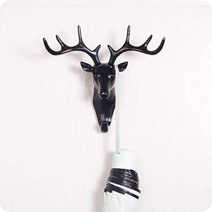 ABS Plastic Deer Head Self Adhesive Wall Door Decorative Hooks for Coats, Bag, Keys (Pack of 2)