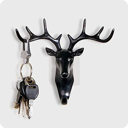 ABS Plastic Deer Head Self Adhesive Wall Door Decorative Hooks for Coats, Bag, Keys (Pack of 2)