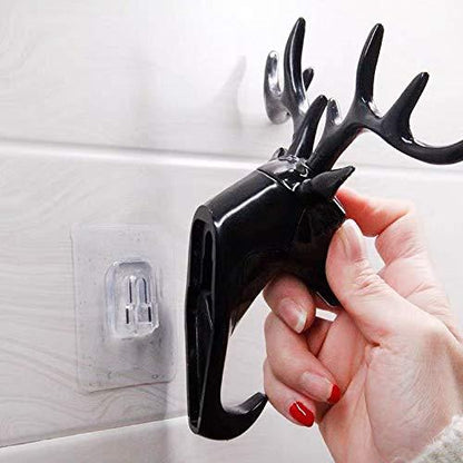 ABS Plastic Deer Head Self Adhesive Wall Door Decorative Hooks for Coats, Bag, Keys (Pack of 2)